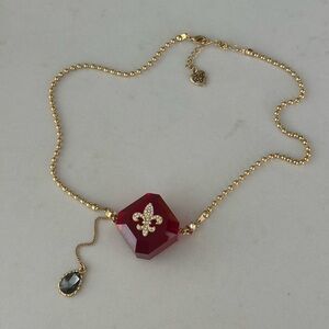 Betsey Johnson Red and Gold Fleur-de-Lis Necklace